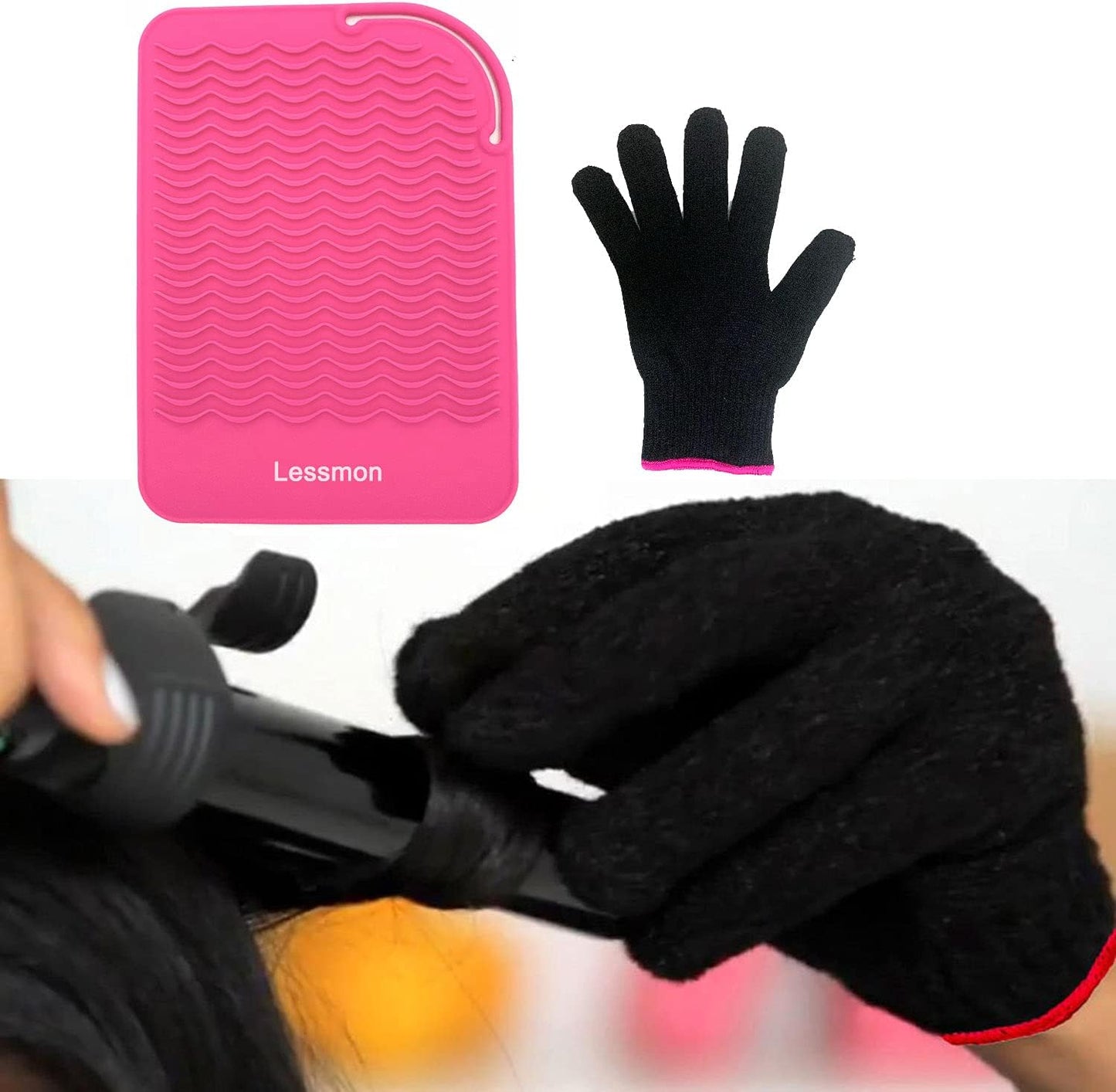 Flat Iron Travel Mat, Curling Iron Counter Protector with Heat Resistant Glove for Curling Irons, Hair Straightener, Flat Irons and Hair Styling Tools, 9” X 6.5”, Pink by