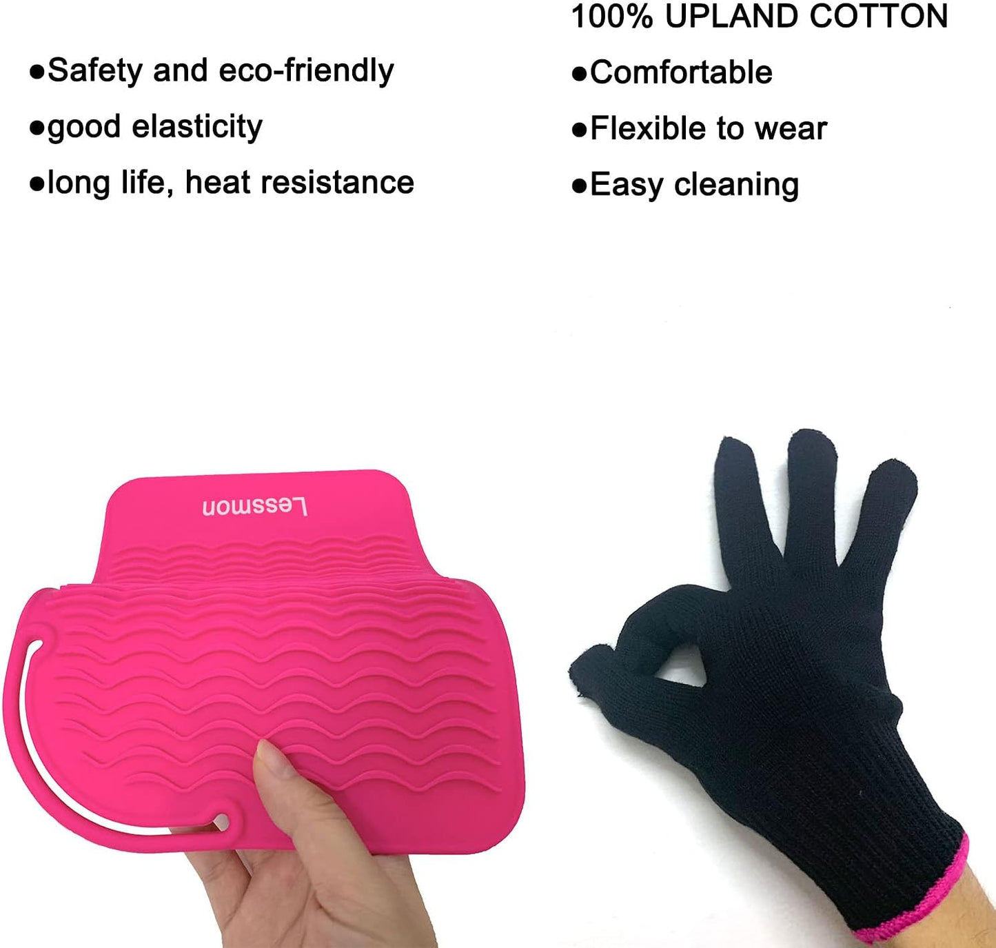 Flat Iron Travel Mat, Curling Iron Counter Protector with Heat Resistant Glove for Curling Irons, Hair Straightener, Flat Irons and Hair Styling Tools, 9” X 6.5”, Pink by